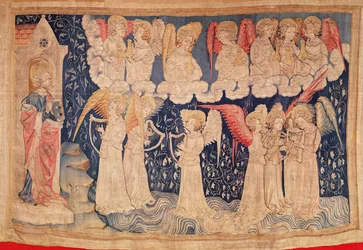 Sieben Engel tragen sieben Flaschen, aus dem Apokalypse-Teppich von Angers, 1373-87